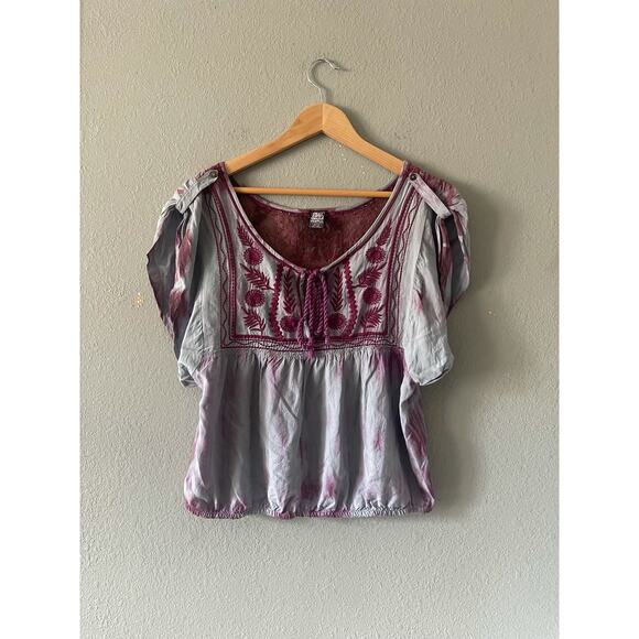 Free People | Purple‎ Tie Dye, Embroidered, Lace, Tassel Top - Picture 1 of 6